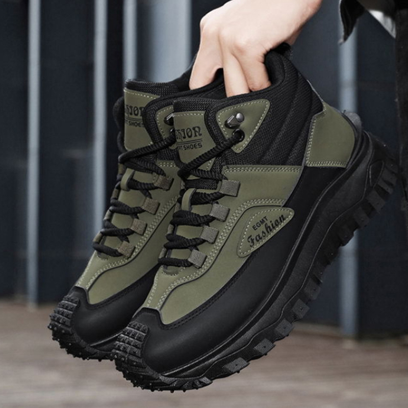 Sneaker Zone - Herren Schwarz-Weiße Mittelhohe Wanderstiefel Wasserdichte Leder-Plateausneaker